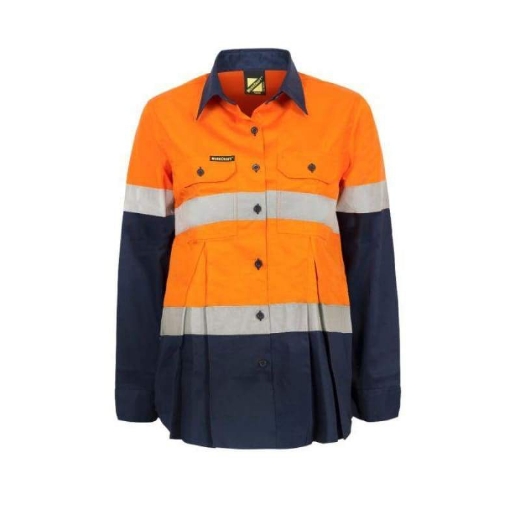 Picture of WorkCraft, Womens, Maternity, Shirt, Long Sleeve, Lightweight, Hi Vis, Two Tone, Vented, Cotton Drill, CSR Reflective Tape